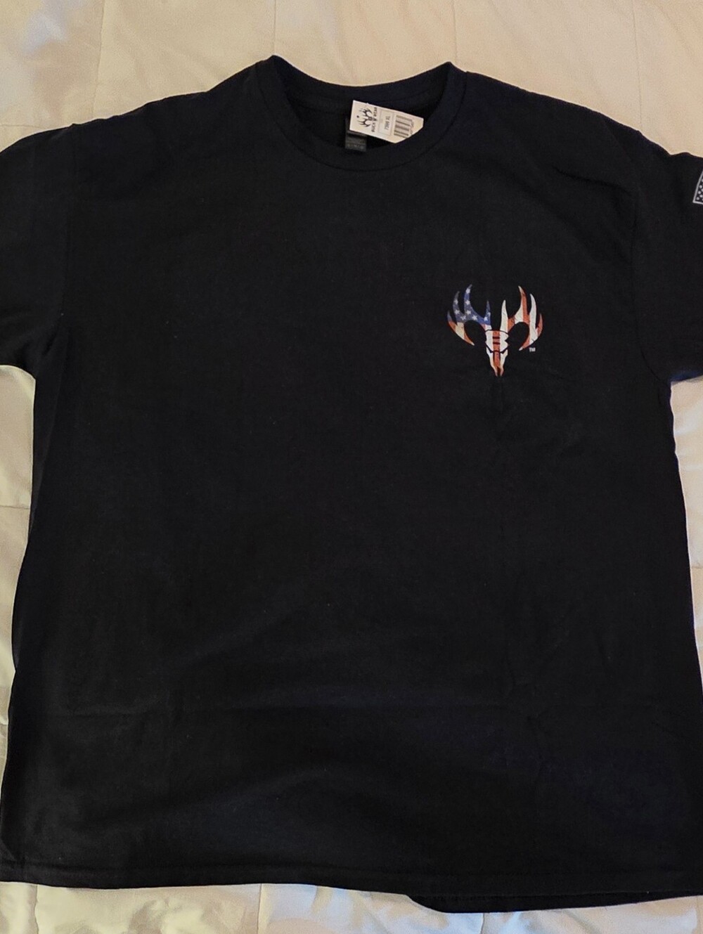New With TAGS! Black Short Sleeve Crewneck Tee with American Flag Accent